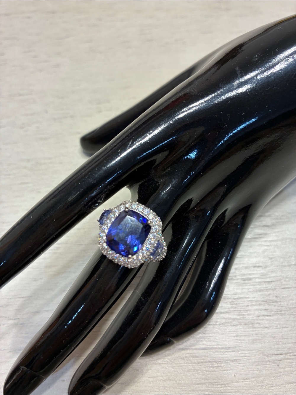 Classic Blue Sapphire Halo Ring - Women Jewelry size 7